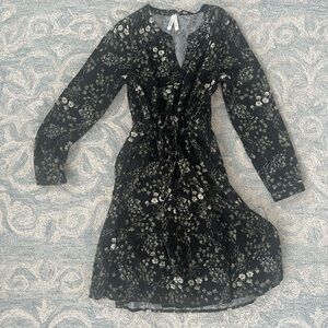 Pact Black Floral Long Sleeve Dress NWT organic cotton